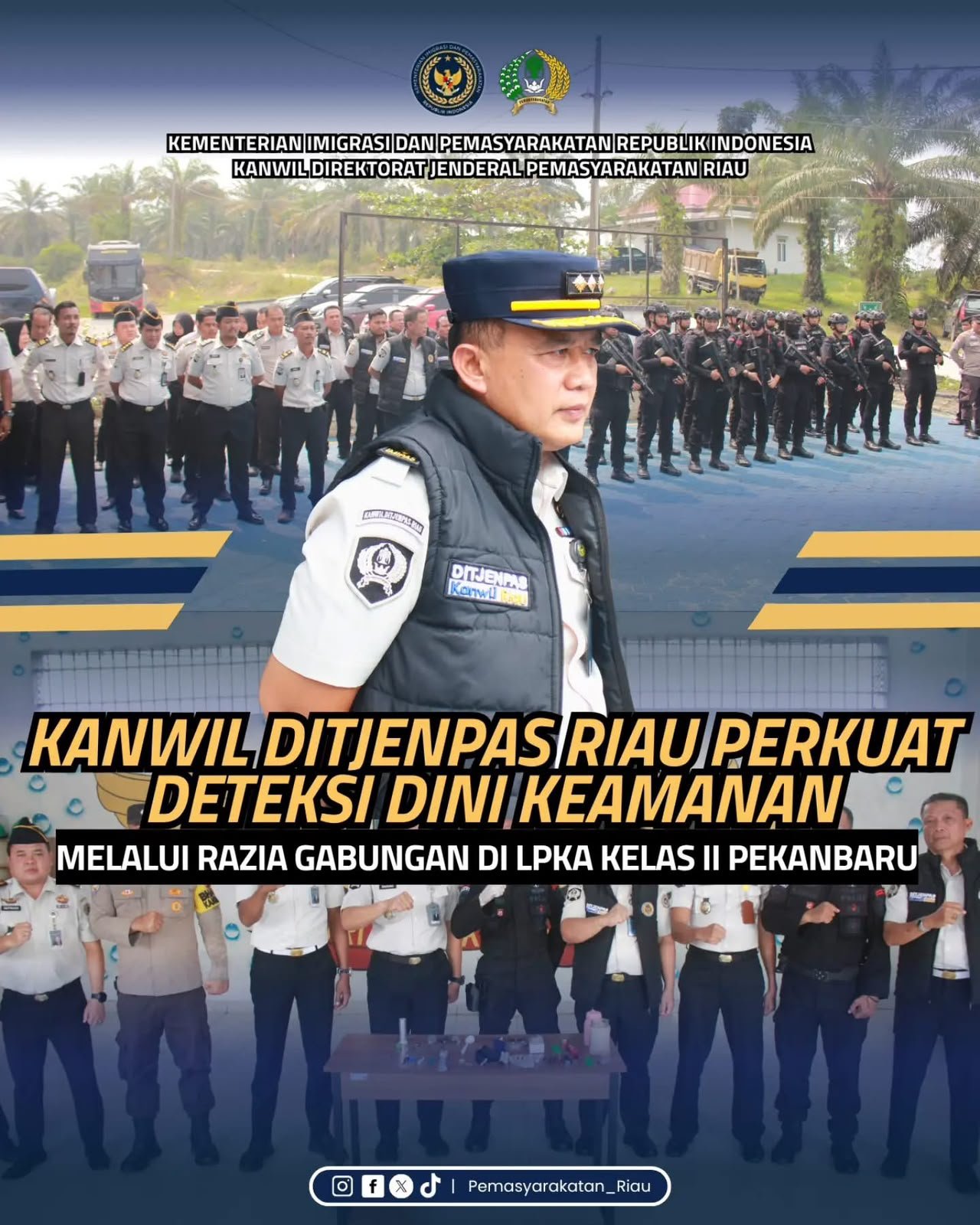 Kanwil Ditjenpas Riau Perkuat Deteksi Dini Keamanan Melalui Razia Gabungan di LPKA Kelas II Pekanbaru