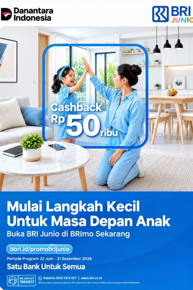 BRI Junio Hadirkan Cashback Rp50 Ribu, Dorong Orang Tua Mulai Siapkan Masa Depan Anak Sejak Dini