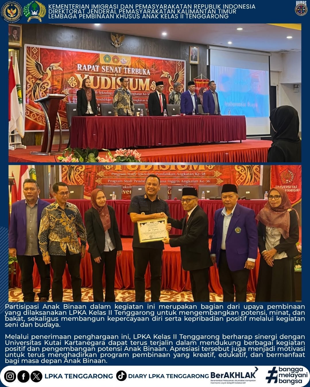 Apresiasi Unikarta, LPKA Tenggarong Terima Penghargaan atas Partisipasi Anak Binaan dalam Yudisium FKIP
